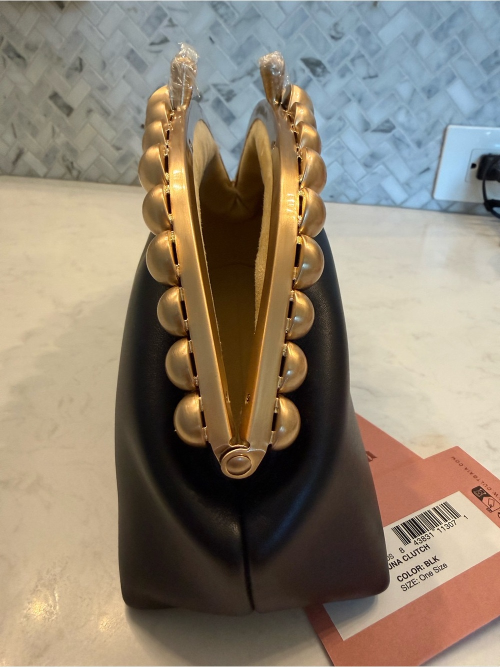 cult gaia Black Una Clutch with Gold Beaded Handle - Picture 3 of 6